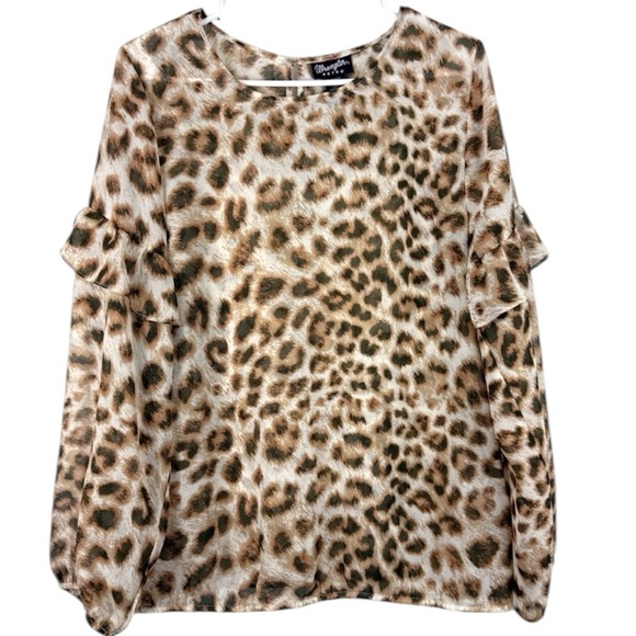 Wrangler Retro Semi Sheer Leopard Print Blouse Size Large - Picture 1 of 11